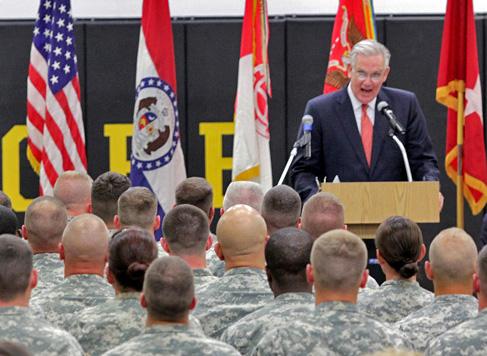 Missouri Gov. Jay Nixon speaks to National Guard troops