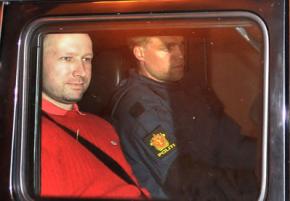 Andres Breivik being transported by police following his arrest