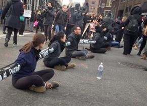 Protesters blockade New York City streets to demand an end to ICE raids against refugees
